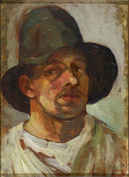 Theo van Doesburg, Selfportrait with hat. 1906.