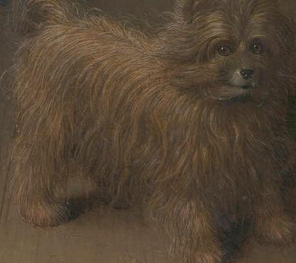 Jan van Eyck, El matrimonio Arnolfini 1434. Detalle perro.