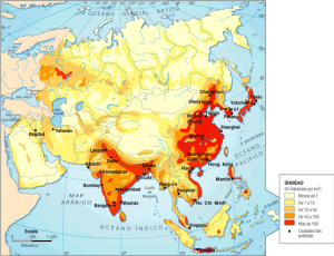 Mapa de población en Asia